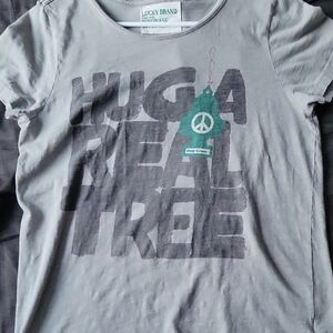Lucky Brand Gray Tee with HUG A REAL TREE Graphic